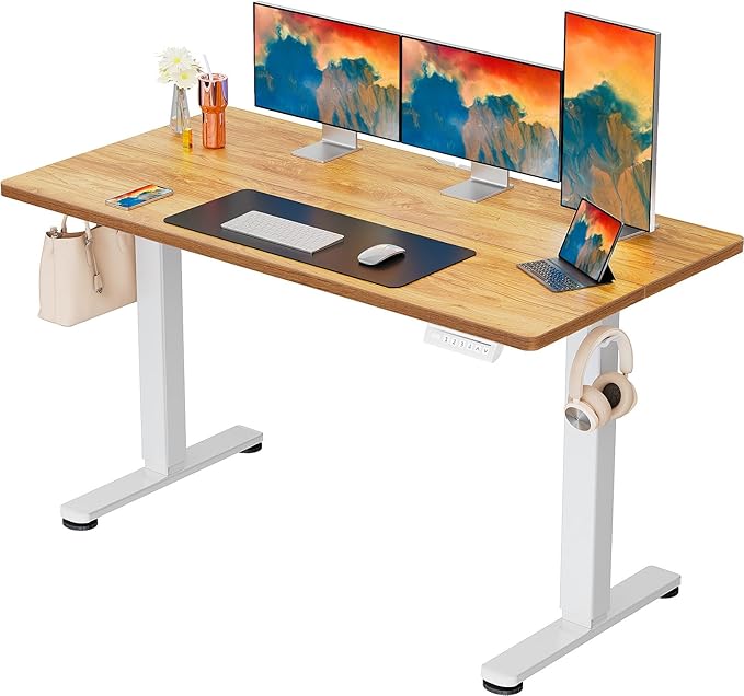 ErGear Height Adjustable Electric Standing Desk, 55 x 28 Inches Sit Stand up Desk, Memory Computer Home Office Desk, Light Vintage Brown by ErGear