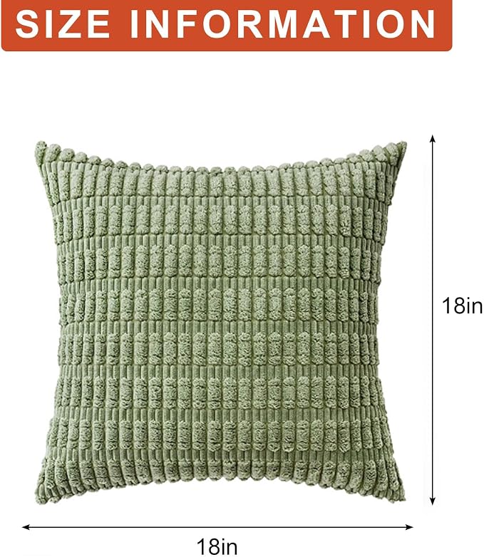 Aegero Pack of 2 Corduroy Decorative Throw Pillow Covers 18x18 InchSoft Boho Striped Pillow Covers Modern Farmhouse Home Decor for Sofa Living Room Couch Bed（Sage Green） - Image 7