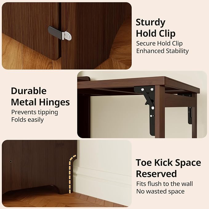 Bamboo Folding Desk with Bookshelf, Foldable Desk for Small Spaces, Brown | Space-Saving Computer Desk with Storage, Compact Size, Writing Study Table for Home Office, Bedroom, Dorm, Apartment - Image 6