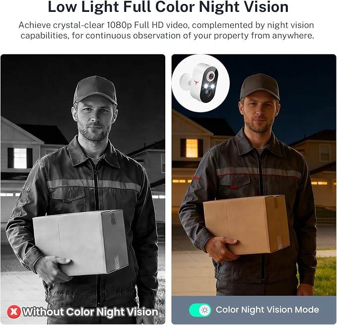 1080P Wireless Security Camera Outdoor, Battery Powered, AI Human Detection, Color Night Vision, 2-Way Audio, IP65 Waterproof, 2.4G Wi-Fi, Cloud Storage (2 Spotlights) - Image 6