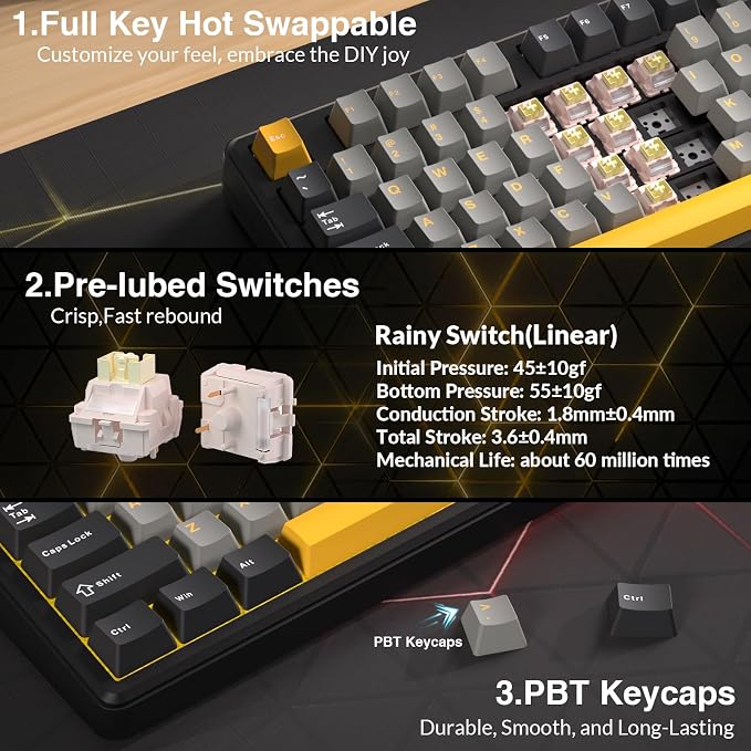 Aula L99 Wireless Mechanical Gaming Creamy Keyboard with Smart Touch Screen | Tri-Mode Hot Swappable Custom Keyboard,RGB Backlit,PBT Keycap,Gasket Mount Creamy Sounding Keyboards for Office PC,84 Keys - Image 7