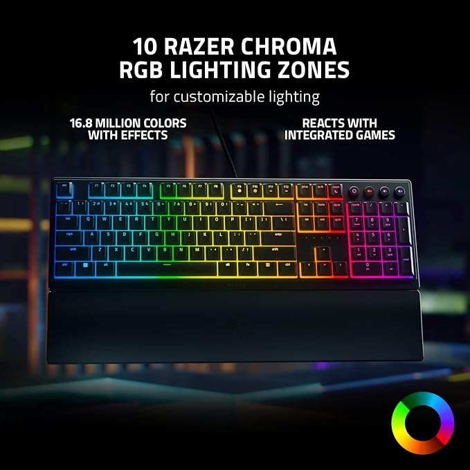 Razer Ornata V3 Gaming Keyboard, Low-Profile Keys, Black | Mecha-Membrane Switches, UV-Coated Keycaps, Backlit Media Keys, 10-Zone RGB Lighting, Snap Tap, Magnetic Wrist Wrest - Image 7