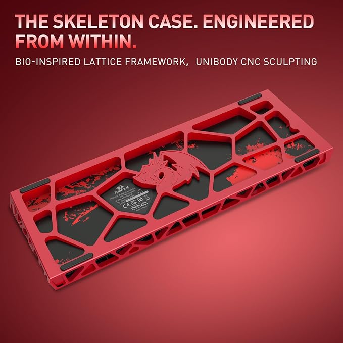 Redragon K753 HE Rapid Trigger Gaming Keyboard, 60% 61 Keys Wired Mechanical Keyboard w/Hype-Red Hollowed-Out Aluminum Base, Next-Gen UltraMag 100% POM Silky Rappid Trigger Magnetic Switch - Image 7