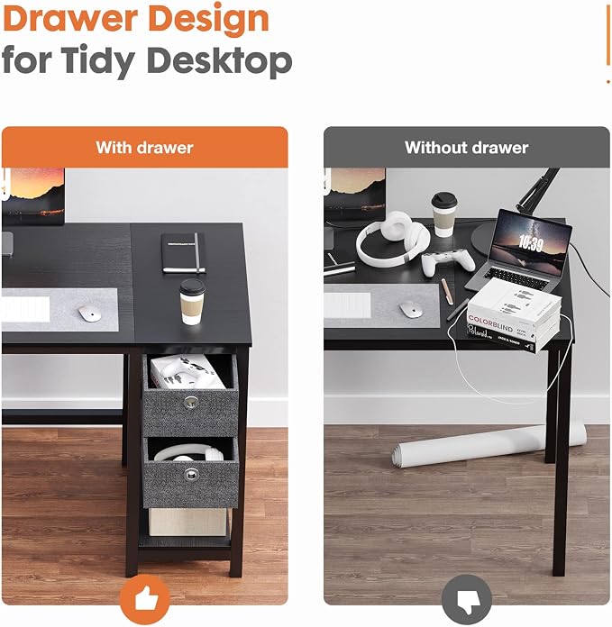 Sweetcrispy 40-Inch Computer Desk with Drawers, Office Desk, Black | Small Desk for Bedroom Home Office with Side Hook, Modern Simple desk with storage for Writing - Image 5