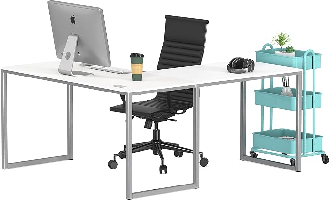 SHW Mission 55 x 60 L-Shape Home Office Computer Desk, White | Reversible Desktop Design - Image 6