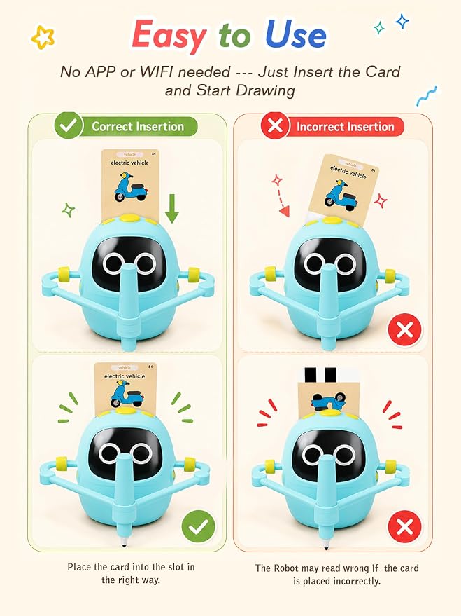 Kikapabi Drawing Robot Toys for Kids, 220 Flash Cards Gift for 3-8 Years Old Boys Girls, Montessori Doodle Art Painting with Voice Interactive for Beginners, Birthday (Blue) - Image 6