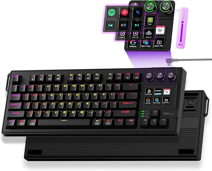 K1 Pro Macro Keyboard, Wired Only Full-Key Programmable On-Board Keypad, Custom Gaming Streaming Mechanical Keyboards with Screen & Knob, Gasket, RGB Backlit, Hot Swappable Shortcut Pad by Unknown