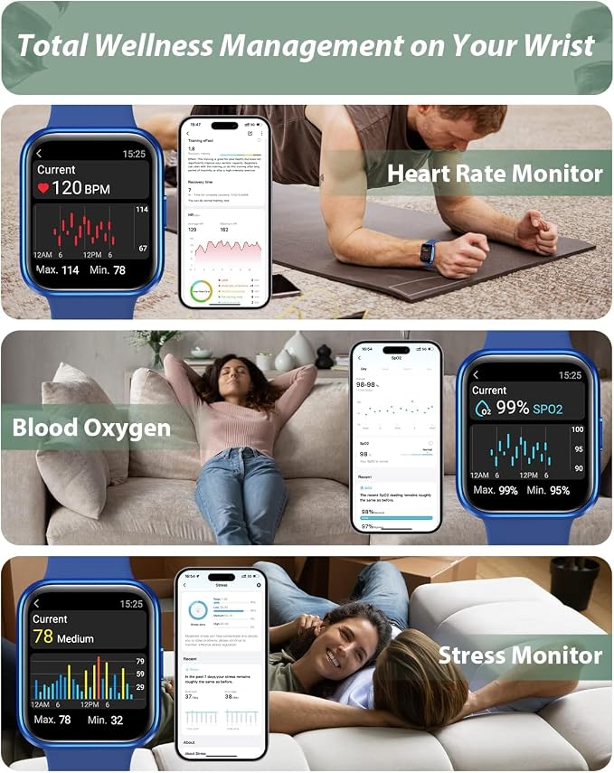 Smart Watch for Women Android & iPhone, Alexa Built-in, 1.8" Touch Screen Fitness Tracker with Answer/Make Calls, IP68 Waterproof Heart Rate/Sleep/SpO2 Monitor, Pedometer, 100+ Sport Modes, Dark Blue - Image 3