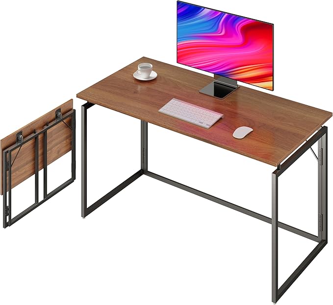alawooder 31.5" Folding Desk: No Assembly, Wood Top for Small Spaces | Home office desk, holds 150 lbs, folds flat to 2.3 in, splash-proof wood top, sturdy metal frame by ALAWOODER