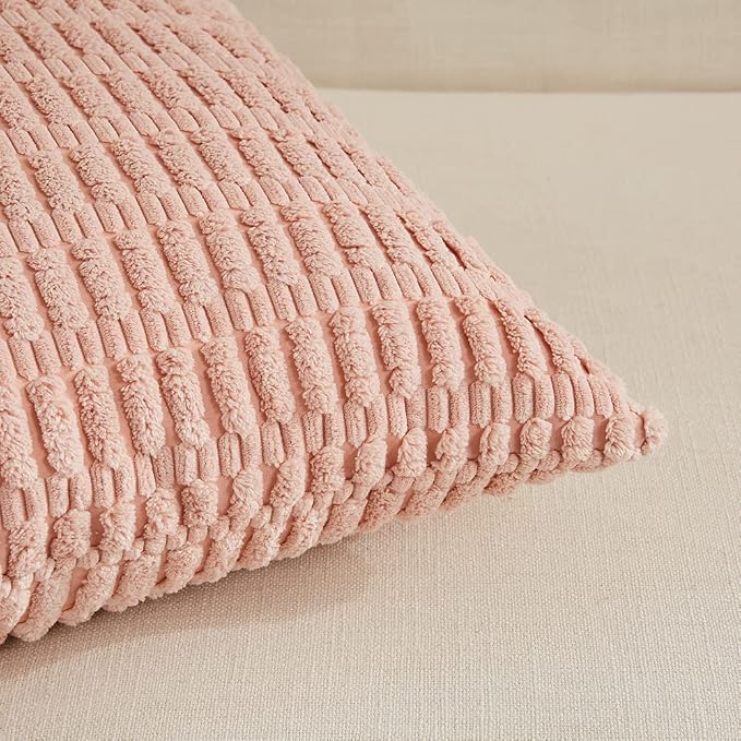 Fancy Homi 4 Packs Decorative Throw Pillow Covers for Living Room Couch Bed, Modern Farmhouse Boho Home Décor Accent Cushion Case, 14" x 14", Blush Pink - Image 4