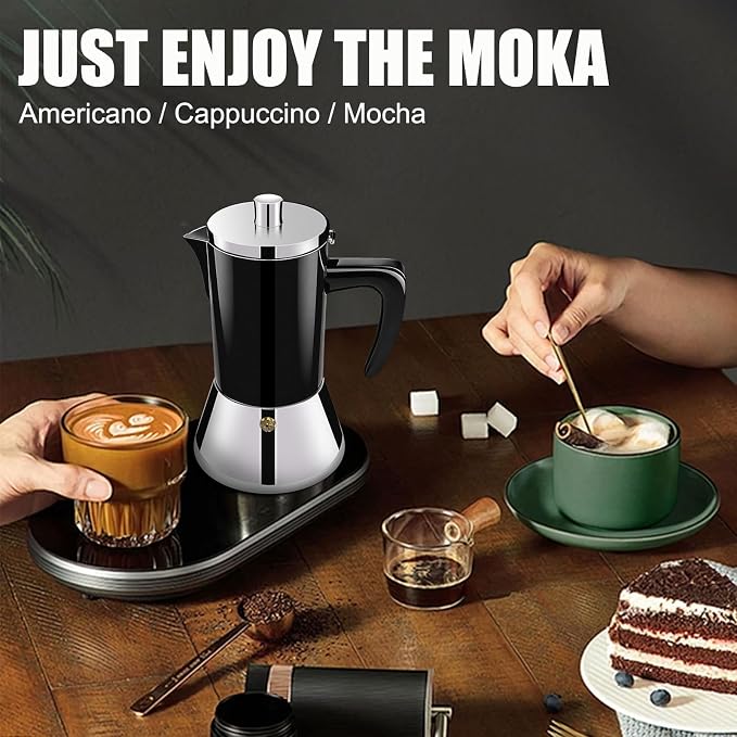 6 Cup Thickened 304 Stainless Steel Moka Pot Stovetop Espresso Maker Cafeteras Italian Percolator Espress Makers Capable Greca Mocha Coffee Machine for Induction Home and Camping 300ml 10oz - Image 6