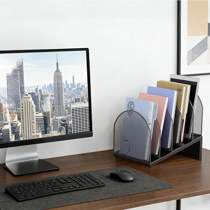 gianotter Desktop File Organizer with 5 Compartments | Desk Organizer Paper Organizer for Desk Workspace Organizers for Office Supplies (Black, Inclined Style) - Image 3