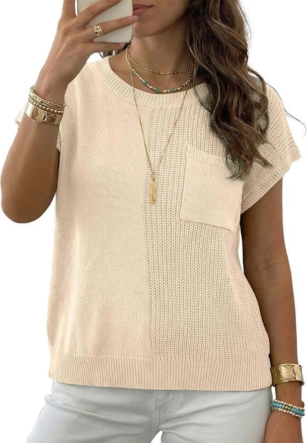 Dokotoo Summer Knit Tops for Women Sleeveless Crewneck T Shirts Casual Lightweight Sweater Blouses Shirts - Image 2