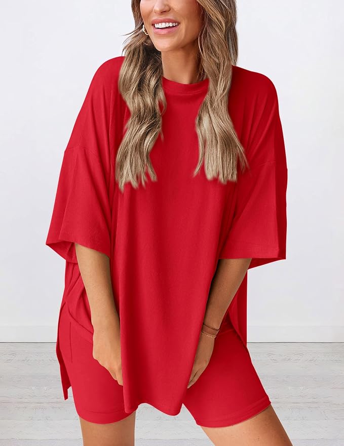 PRETTYGARDEN Women 2 Piece Lounge Set 2026 Summer Casual Oversized Shirts Biker Shorts Matching Airport Travel Outfit Clothes - Image 3