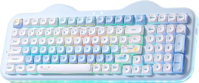 YUNZII C98 Cute Cake Wireless Mechanical Keyboard(Blue, Candy Switch) | 99 Keys with Number Pad, Hot Swap, PBT MOA Keycaps, BT5.0/2.4G/USB-C, Gasket Mount, Custom RGB Backlit for Win/Mac by YUNZIIMECHANICALKEYBOARD