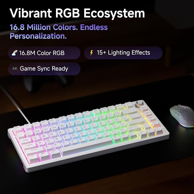 DIERYA DK81E 75% Mechanical Gaming Keyboard, Hot-Swappable, Wired, White | Gasket Mount, Pre-Lubed Linear Switches, 6-Layer Foam, Programmable, Volume Knob, RGB Backlight, Double-Shot Keycaps - Image 5