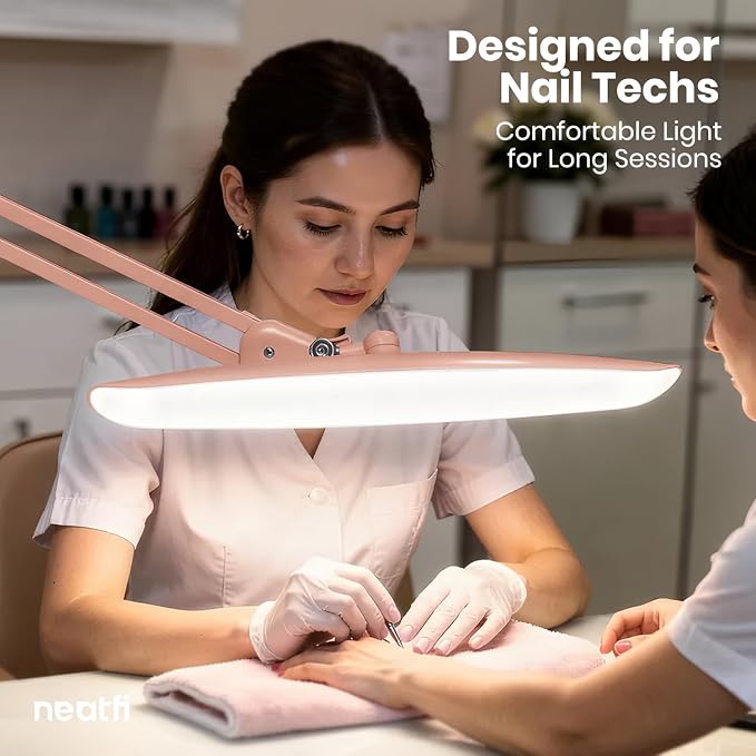 Neatfi XL 2200 Lumens 24W LED Desk Lamp – Shadow-Free Task Lighting | 4-Level Dimming | Home Office & Crafts Use | 20-Inch Wide Head (Rose Gold, Non-CCT with Clamp) - Image 2