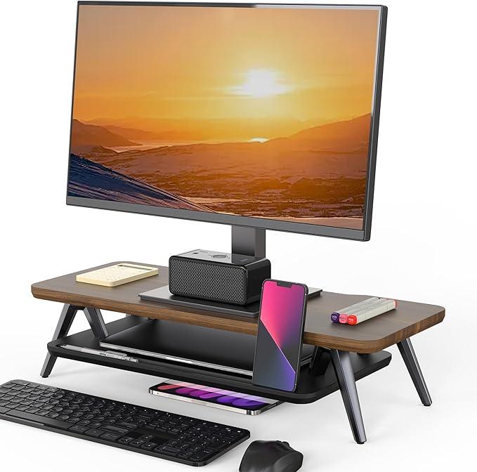 Fenge Monitor Stand, Monitor Stands Riser for Desk, 23.6 Inch Wood Desk Shelf with Storage Organizer and Cable Management for Office Desk Accessories by Fenge