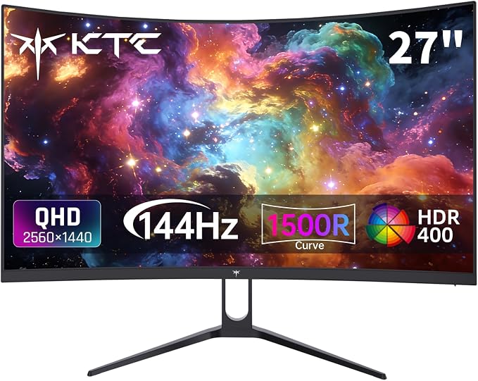 KTC H27S5C 27 Inch Curved Gaming Monitor, 1440P QHD 144Hz Monitor, HDR 400 | 2560x1440 120Hz Curve Monitors, 1500R HVA Panel, Adaptive Sync, 400nits, 129%sRGB, HDMI DP, Eye Care VESA 100x100 Mount by KTC