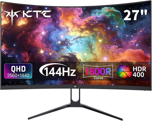 KTC H27S5C 27 Inch Curved Gaming Monitor, 1440P QHD 144Hz Monitor, HDR 400 | 2560x1440 120Hz Curve Monitors, 1500R HVA Panel, Adaptive Sync, 400nits, 129%sRGB, HDMI DP, Eye Care VESA 100x100 Mount by KTC