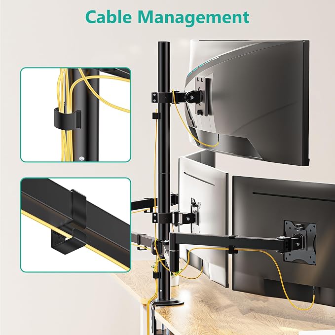WALI Quad Monitor Mount for up to 49 inch Ultrawides on Top Bracket and 27 inch Screens on Lower Brackets, Extra Tall 4 Monitor Stand, Heavy Duty Monitors Arm up to 44 lbs (M004S-P), Black - Image 5