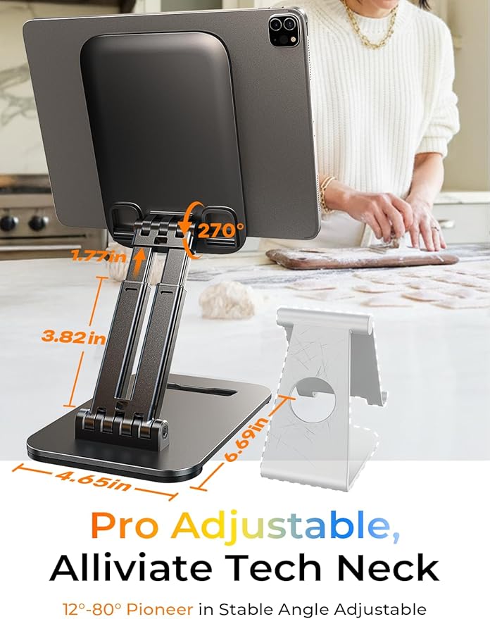 LISEN Tablet Stand, iPad Stand Tablet Holder for Desk, Kindle Accessories Home Office Portable Monitor Stand for Apple iPad mini Air Switch, Adjustable Height Angle, Foldable Design for Gifts - Image 3
