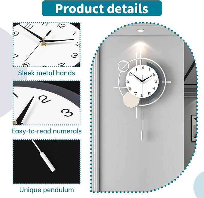 Decorative Wall Clock Silent Battery Operated Large Modern Wall Clock for Living Room Decor White Pendulum Clock for Bedroom, Office, Kitchen, Dining Room, Farmhouse, Indoor - Image 5