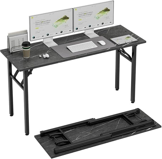 TEMI Small Computer Desk Folding Table - 55.1" Foldable Office Desk, No Assembly, Perfect for Small Spaces in Bedroom, or Apartment, Portable Mini Desk or Study Table Compact Design, Marble Greige by TEMI
