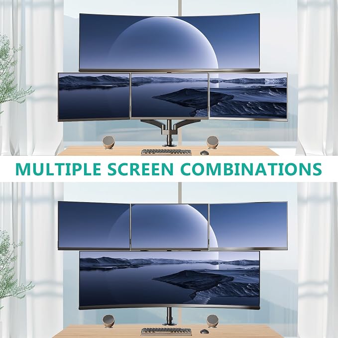 WALI 4 Monitor Mount for 13-49 inch Ultrawides on Top Bracket and 27 inch Screens on Lower Brackets, Heavy Duty Arm Extra Tall Quad Monitor Stand, up to 44 lbs (GSDM004S-P), Black - Image 5