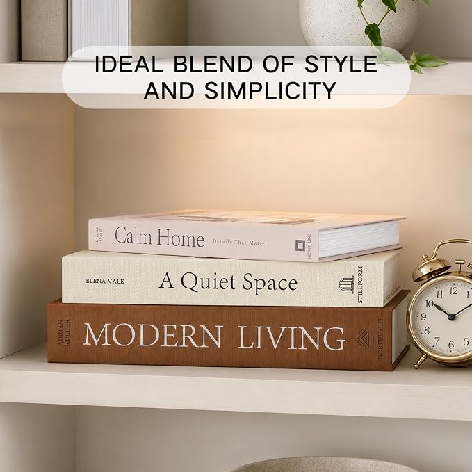 OuMuaMua Decorative Books for Home Decor, Set of 3 Stackable Fake Books for Coffee Table Bookshelf Decor, Modern Aesthetic Decorative Book for Home Living Room Bedroom Office Decoration, Linen Beige - Image 9