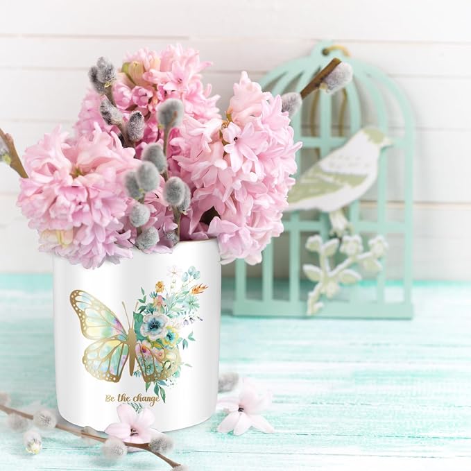 Cute Pen Holder for Desk, Ceramic Durable Pencil Cup, Simple&Modern Style Makeup Organizer, Multifunctional Office Supplies for Home, Kids and School, Butterfly Pattern - Image 6