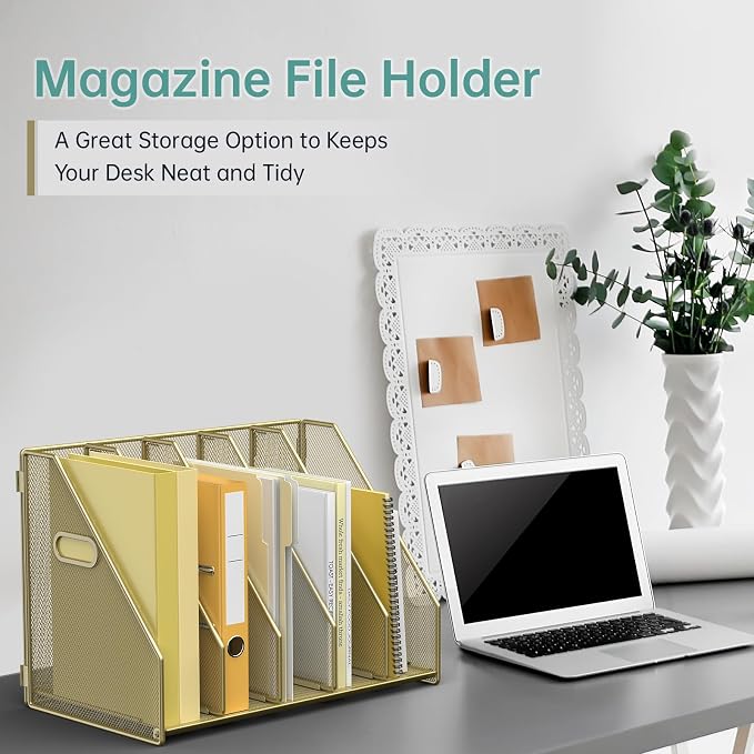MINDEPOT Desk File Organizer Folder Holder with 5 Vertical for Office, Gold - Image 2