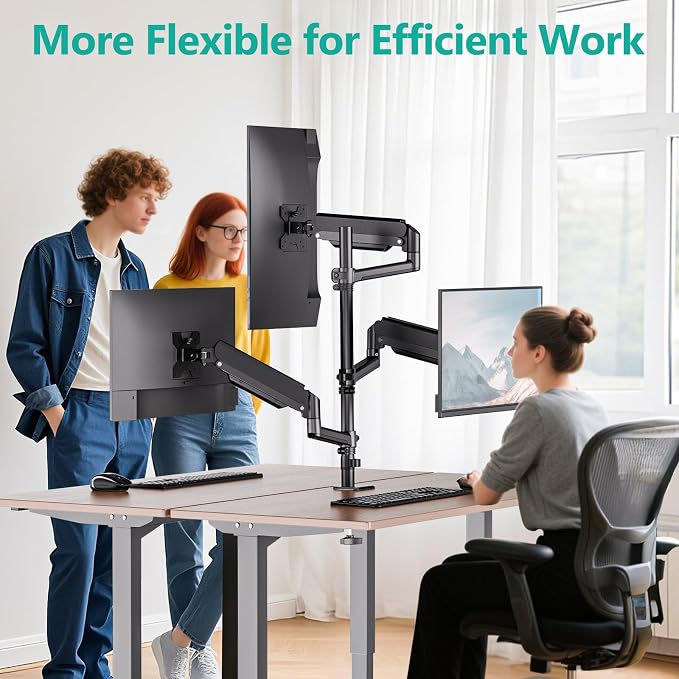 WALI Triple Monitor Mount for 13-34 inch Screens, Full Adjustable 3 Monitors Desk Mount with Clamp & Grommet Base, Triple Monitors Arm, up to 19.8lbs Each, VESA 75x75 100x100 mm (GSDM003XL), Black - Image 4
