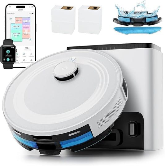 Lefant Robot Vacuum and Mop,75-Day Self-Emptying,6000Pa Powerful Suction,Customized Cleaning,Home Mapping, 140 Min Runtime, Roller Brush for Carpet,2.4G/5G WiFi/Alexa/APP/iWatch,M2 Plus by Lefant