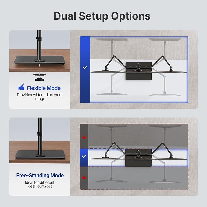HUANUO Free Standing Triple Monitor Mount for 13-27 Inch Screens | Larger Tempered-Glass Base, Heavy Duty Thicker Steel, Tilt, Swivel, Rotation, Holds up to 22 lbs, VESA 75x75/ 100x100mm - Image 5