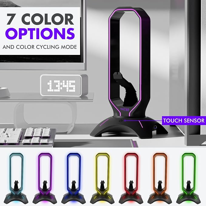 Tilted Nation Gaming Headset Stand | RGB Headphone Stand for Desk with Mouse Bungee and USB Hub (Cool and Clean Setup) Gaming Headset Holder - Perfect Gamer Gift Accessory - Image 4