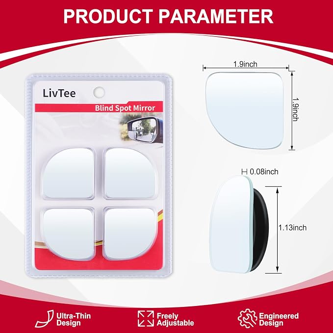 LivTee Blind Spot Mirror, Fan HD Glass Frameless Convex Rear View Mirror with wide angle Adjustable Stick for Cars SUV and Trucks, Pack of 4 - Image 3