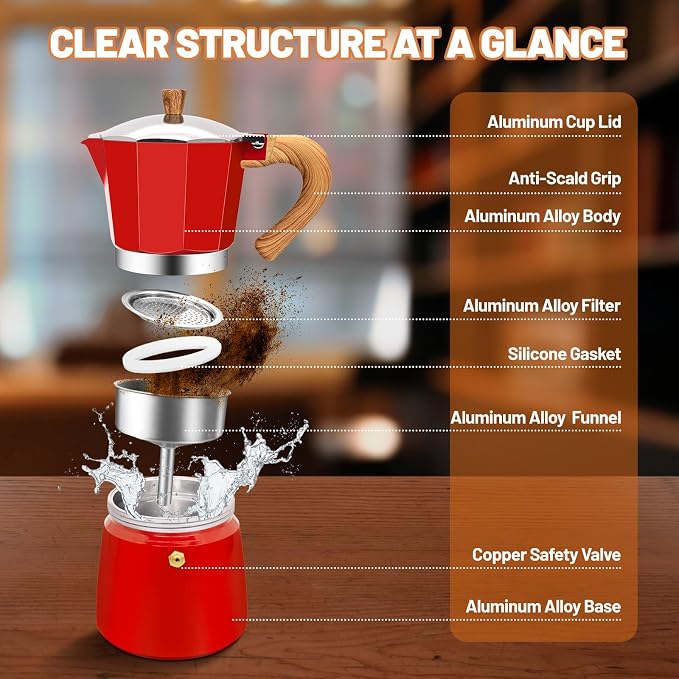 12 Cup Aluminum Espresso Stovetop Moka Pot Express Coffee Maker Percolator Italian Classic Mocha Coffee Machine for Italian and Cuban Cafe Brewing for Home & Camping 600ml 20oz - Image 3