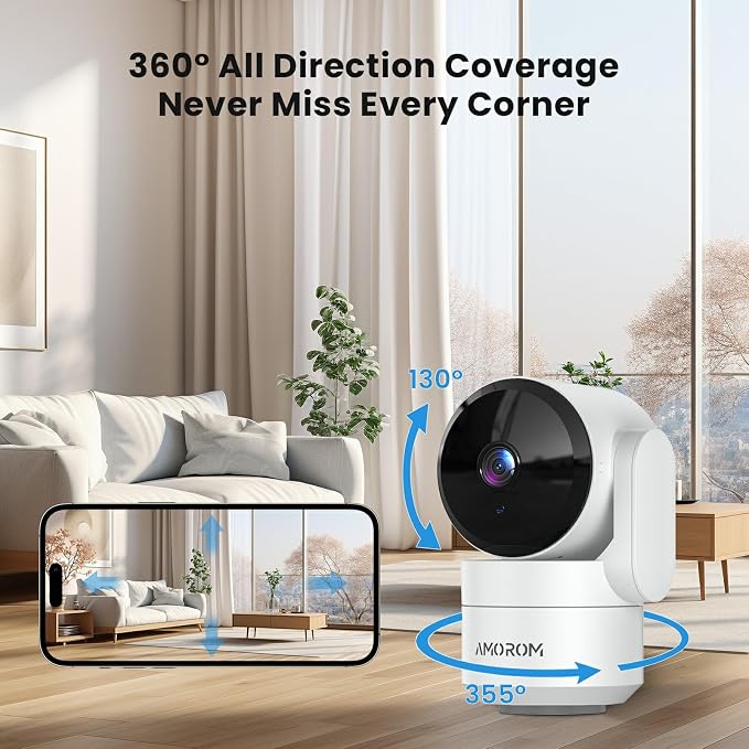 AMOROM Home Camera, Baby/Elderly/Dog/Cat Camera | AI Smart Detection & Alarm, 2-way Talk, Night Vision, 2.4G WiFi App Control, Cloud & SD Card Storage, Alexa Assistant, 1 Pack - Image 2