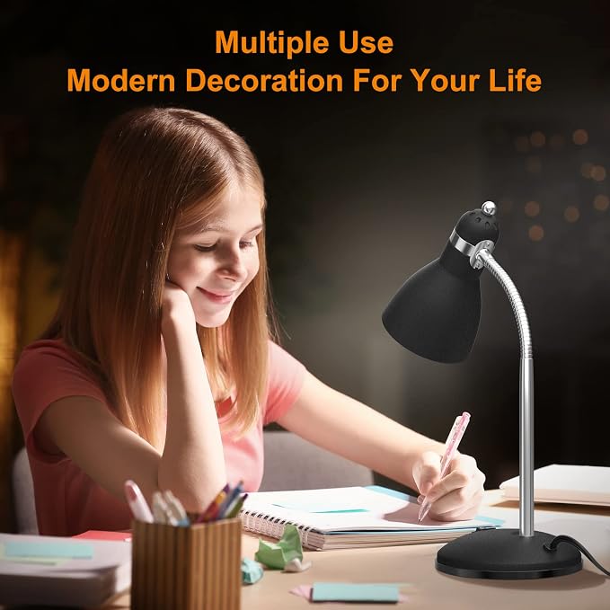 LEPOWER Metal Desk Lamp, Adjustable GooseNeck Reading Light for Bedroom | Compact & Sturdy, Space-Saving for Bedside & Dorm, E26 Table Lamp, Eye-Caring, Ideal for Study, Office, Back to School - Image 8