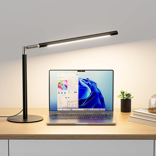SIBRILLE Metal LED Desk Lamp, 16" Dimmable Desk Light with Base, 15W 1200LM, Adapter Included, Color & Brightness Adjustable, Modern Tall Table Lamp for Home Office Reading Study Task Laptop, Black by SIBRILLE
