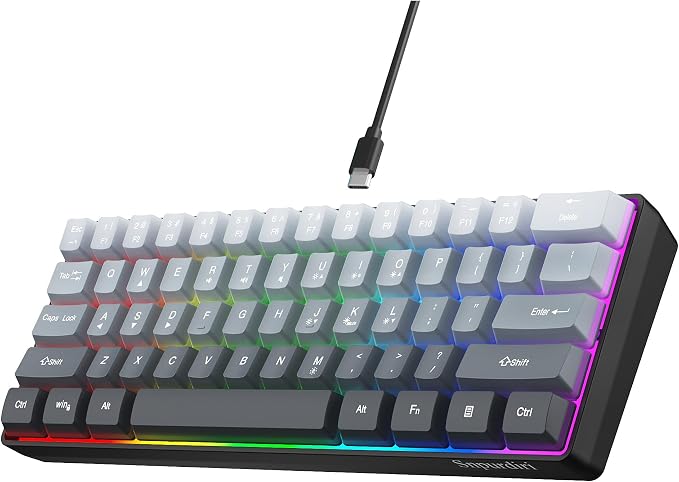 Snpurdiri 60% Wired Gaming Keyboard, 61 Keys RGB (Grey-Black) | Backlit Ultra-Compact Small Gaming Keyboard, for PC/Mac Gamer, Typist, Travel, Easy to Carry on Business Trip by Snpurdiri
