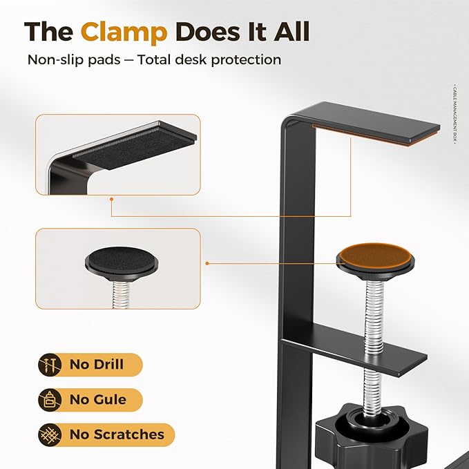 Under Desk Cable Management Tray Black, Cinati Wire Organizers No Drill, Cable Tray with Clamp for Wire Management, Cord Organization Box for Office, Home - No Damage to Desk - Image 4