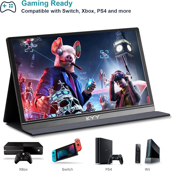 KYY Portable Monitor 15.6" 1080P Computer Monitor Screen Extender w/Cover | Portable Monitor for Laptop 1080P FHD IPS with USB-C and HDMI, Laptop Screen Extender for Travel HDR Gaming Monitor w/Speaker - Image 3