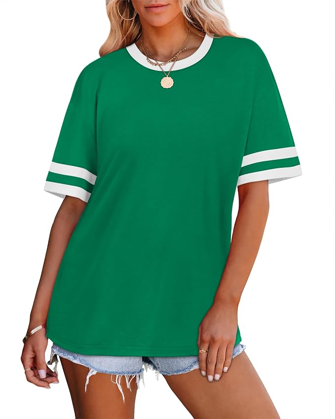 WIHOLL Womens T Shirts Loose Fit Short Sleeve Tees Crew Neck Color Block Summer Tops 2026 Fashion - Image 3
