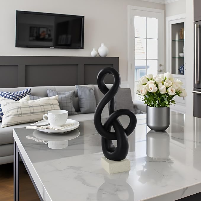 16" Modern Abstract Ribbon Decorative Sculpture, Knot Sculptures,Home Decor,Coffee Table Statues,Dining Living Room Desk Decor,Musical Note,Black - Image 5