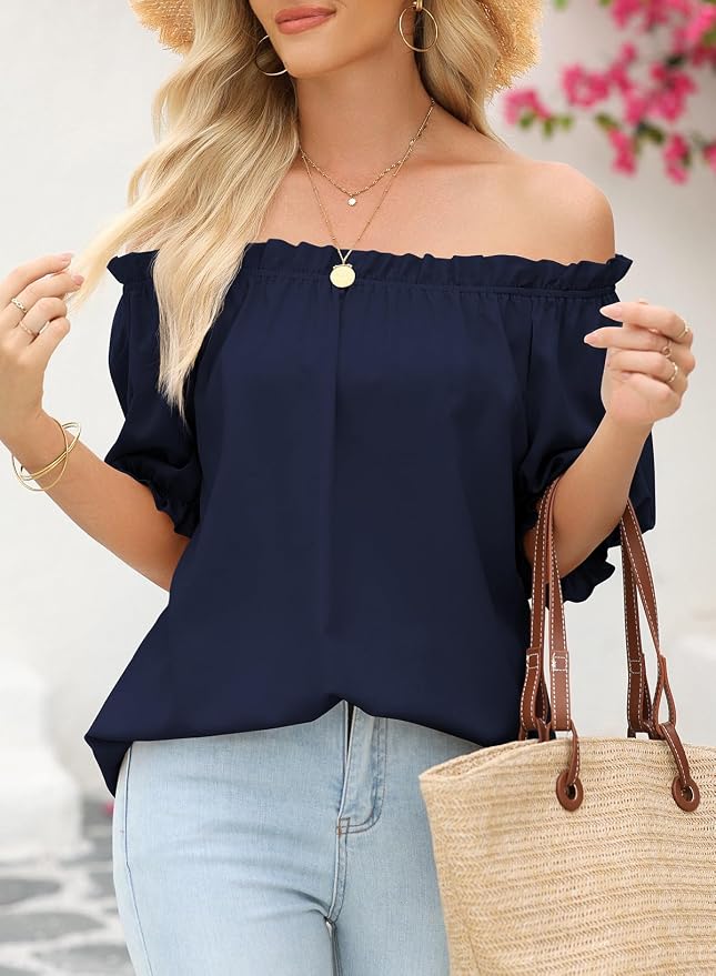 EVALESS Womens Tops Off The Shoulder Blouses for Women Dressy Casual Cute Puff Sleeve T Shirts Fashion 2026 - Image 3