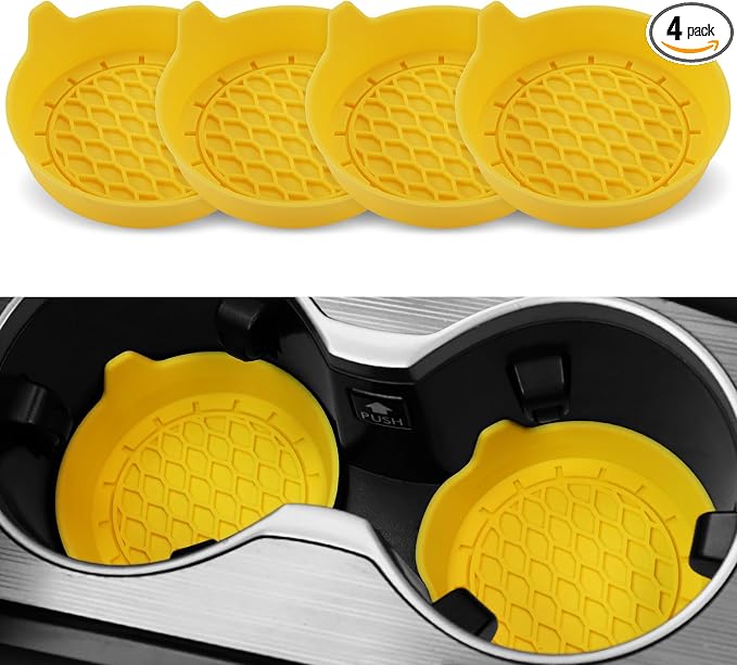 SINGARO Car Cup Holder Coaster, Silicone Cup Holder Insert, Universal Non-Slip Cup Holders, Car Accessories Interior for Women and Man 4 Pack Yellow by SINGARO