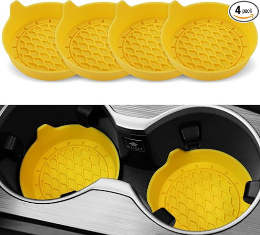 SINGARO Car Cup Holder Coaster, Silicone Cup Holder Insert, Universal Non-Slip Cup Holders, Car Accessories Interior for Women and Man 4 Pack Yellow by SINGARO