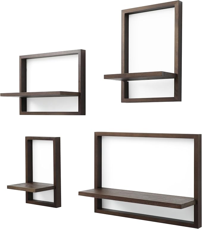 PHOENANCEE Square Floating Shelves,Framed Wall Shelf Decorative Set of 4,Modern Plants Hanging Display Art Decor Storage for Livingroom Bedroom Bathroom Farmhouse,Home Light Wood,Rustic Walnut - Image 6